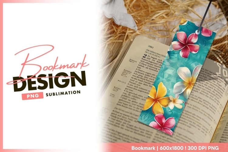 Watercolor Frangipani Flowers on Teal bookmark png design