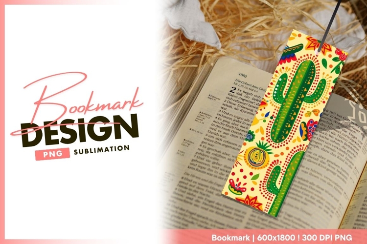 Colorful Mexican Cactus and Floral bookmark png design