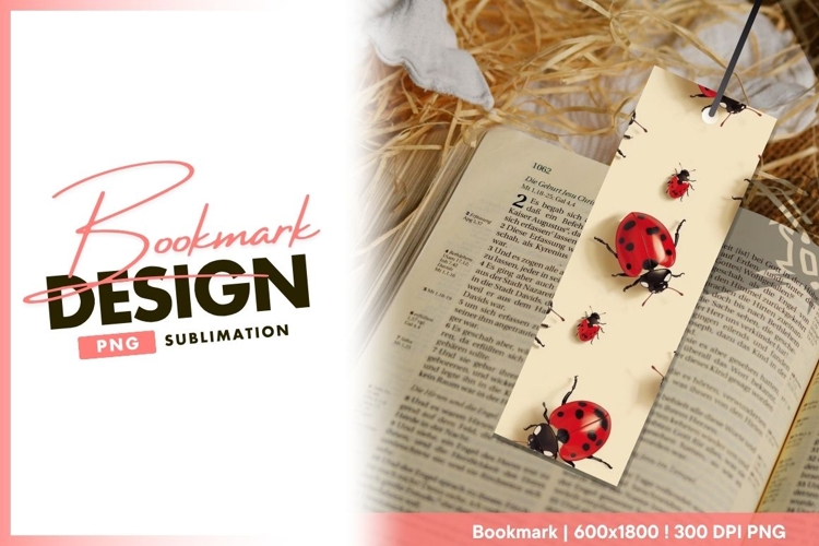 Red and Black Ladybugs Pattern on Beige bookmark png design