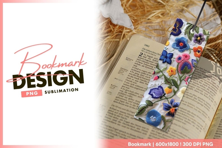 Colorful Embroidered Floral Pattern with bookmark png
