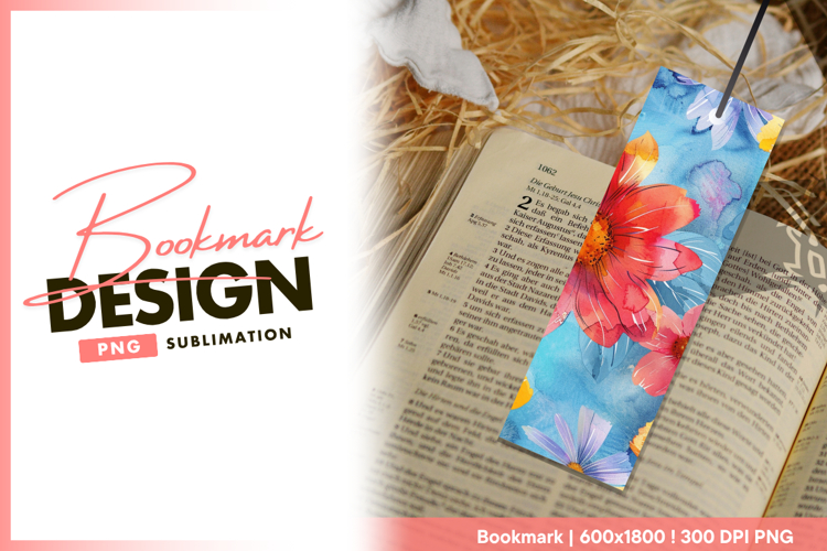 Watercolor floral design bookmark png background