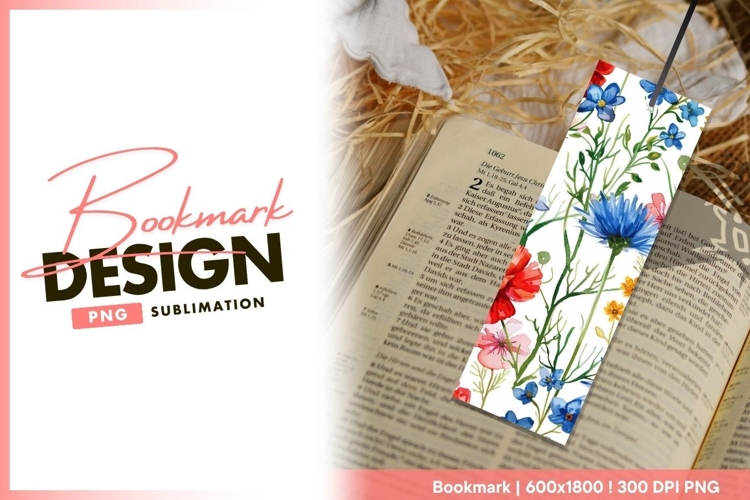Watercolor floral illustration featuring bookmark png design