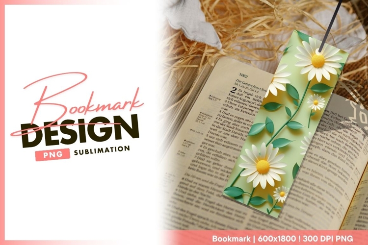 Daisy flowers with white petals and bookmark png design