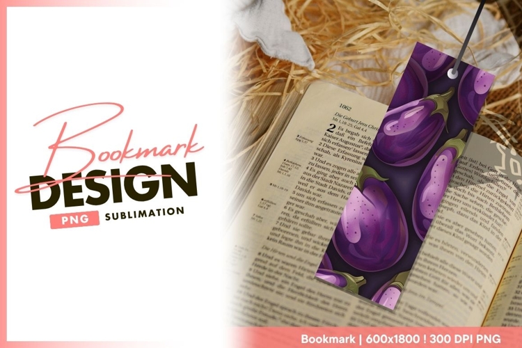 Vertical Pattern of Purple Eggplants with bookmark png