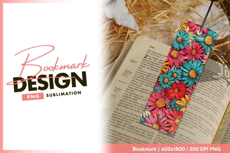 Colorful floral illustration of daisy bookmark png design