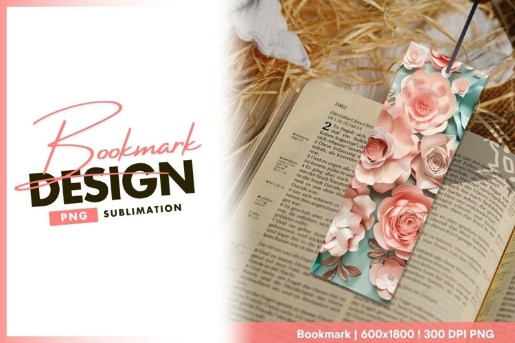 Paper Flowers in Blush Pink and Teal bookmark png design