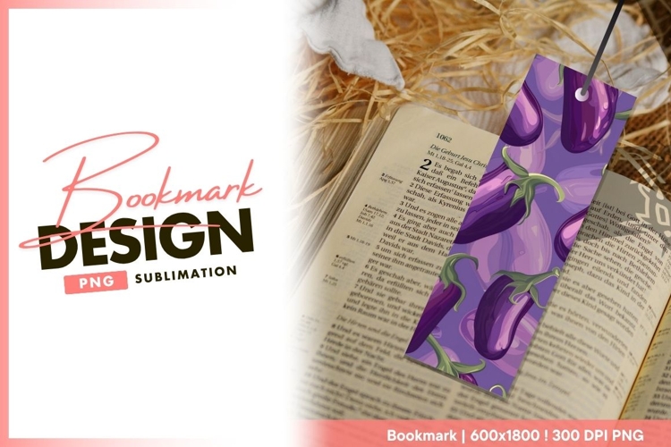 Purple Eggplant Pattern with Green Stems bookmark png