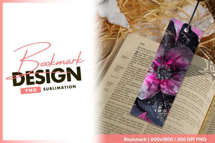 Abstract floral bloom in pink and black bookmark png