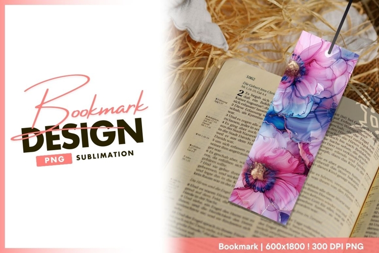 Pink and blue abstract floral alcohol ink bookmark png image example image 1