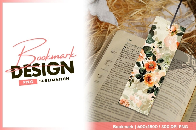 Vintage peach floral design bookmark png example image 1