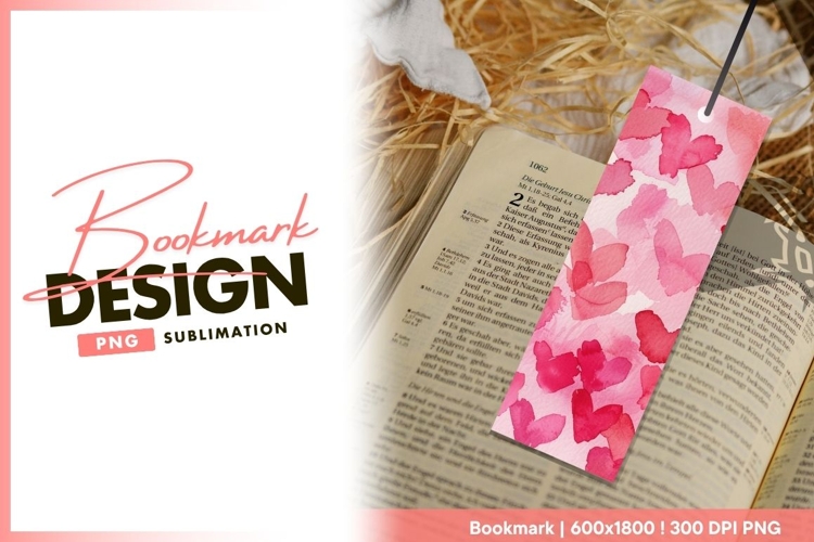 Watercolor hearts background for valentines bookmark png