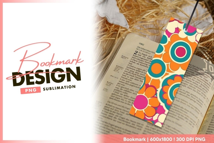 Retro flower power pattern bookmark png