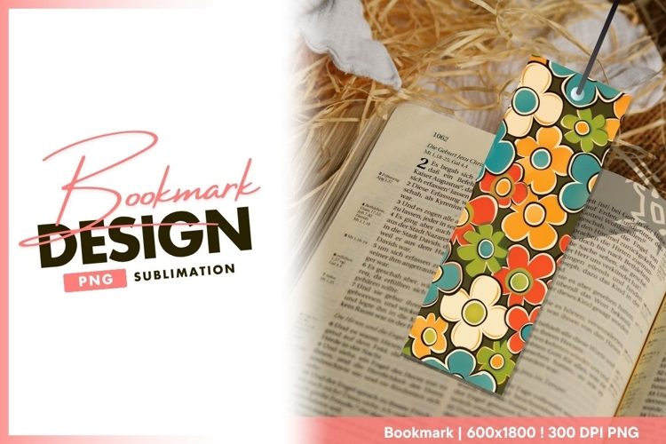 Retro floral colorful pattern bookmark png