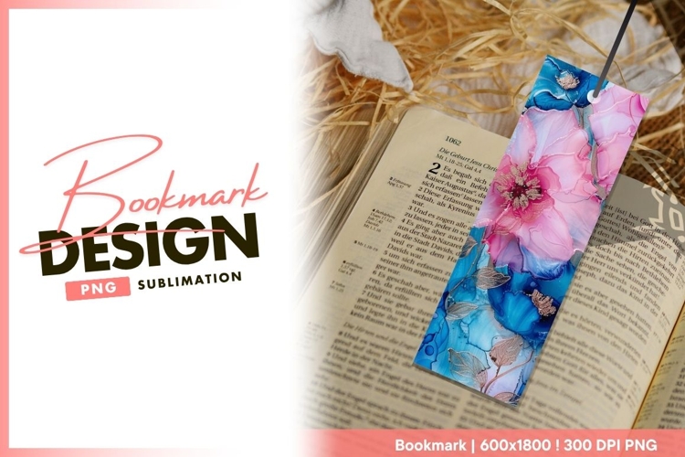 Pink and blue floral abstract art bookmark png example image 1