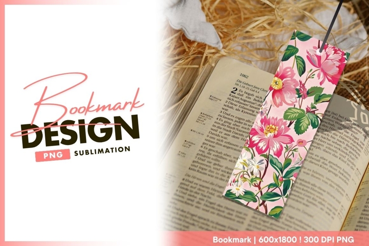 Pink floral pattern vintage botanical artwork bookmark