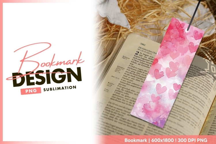 Pink hearts watercolor bookmark bible scripture design