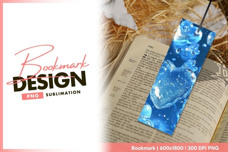 Water heart bookmark design png sublimation