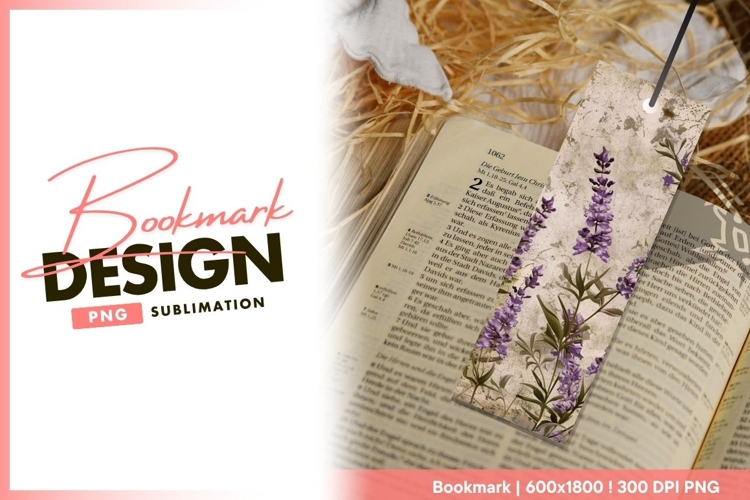 Lavender floral bookmark design sublimation png