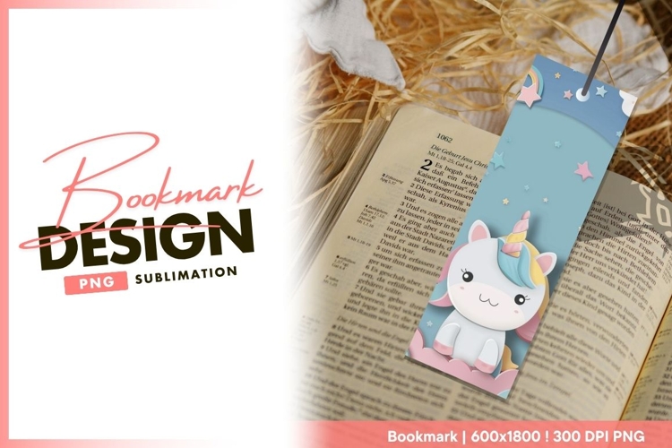 Cute unicorn bookmark png design sublimation