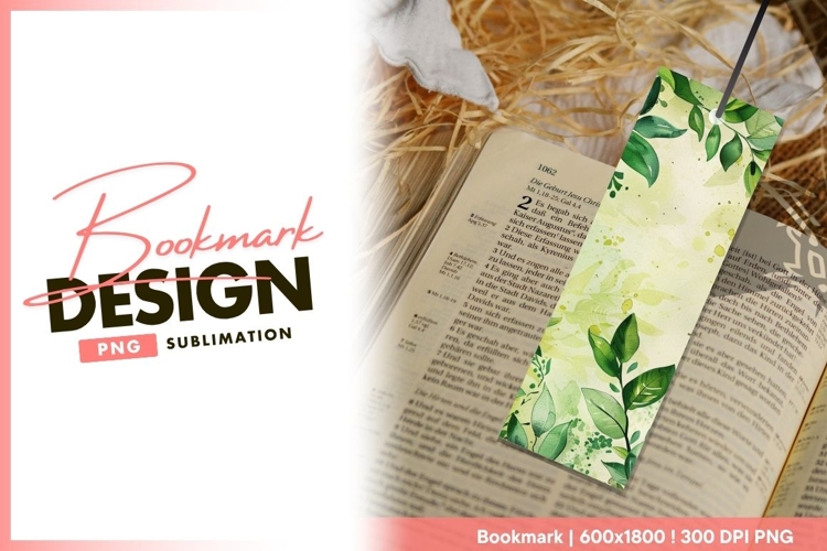 Watercolor leaves bookmark design