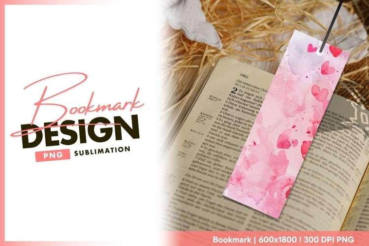 Watercolor heart bookmark png design for sublimation