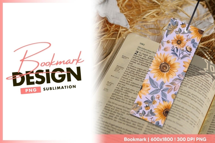 Sunflower and Leaf Pattern on Light Purple bookmark png