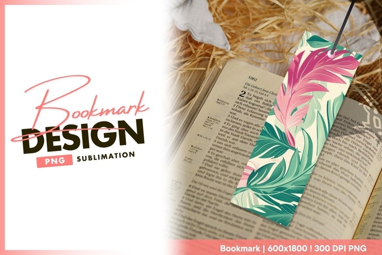 Tropical Leaf Pattern with Pink and Green bookmark png