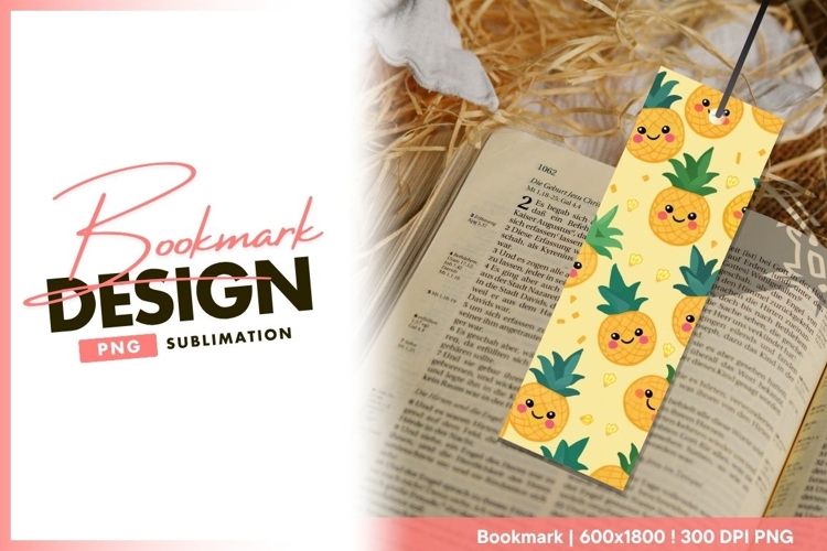 Cartoon Pineapple Pattern with Smiling bookmark png design