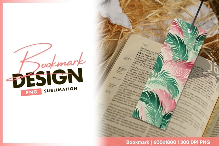 Abstract Green and Pink Palm Leaf Pattern bookmark png