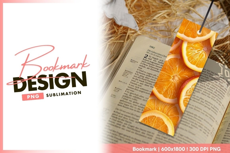 Close up of fresh orange slices with bookmark png