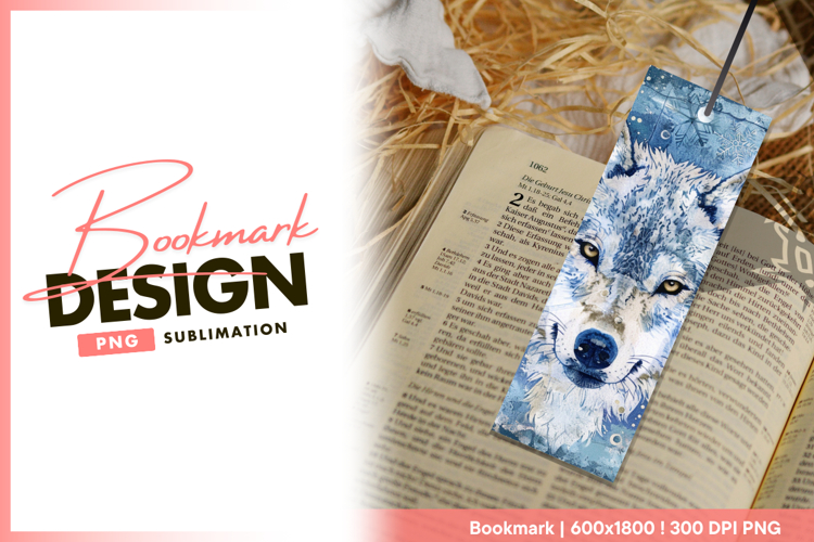 Winter wolf face art bookmark png