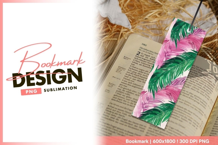 Watercolor Tropical Leaves Pattern Green Pink bookmark png