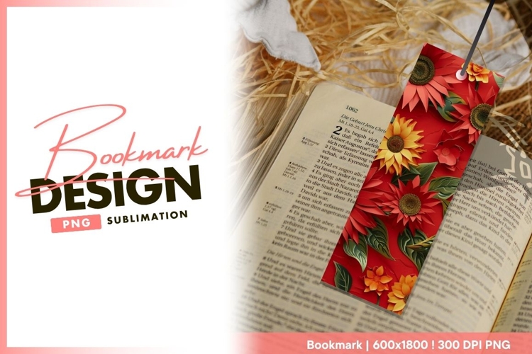 Paper Cutout Sunflowers and Flowers with bookmark png