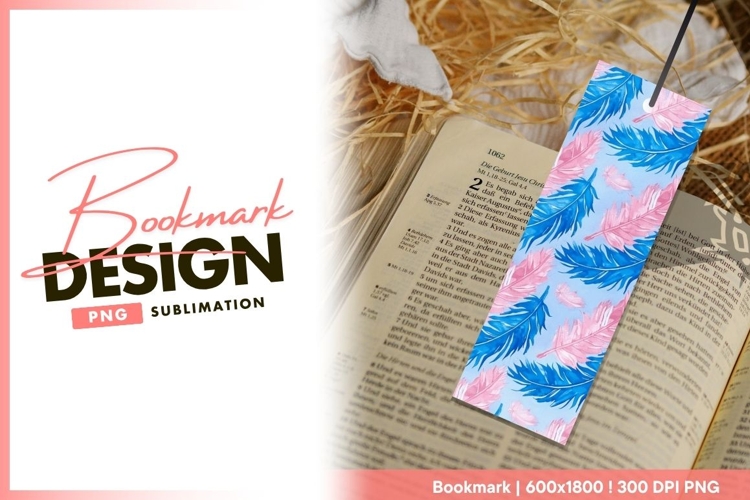 Watercolor Feathers Pattern Blue and Pink bookmark png