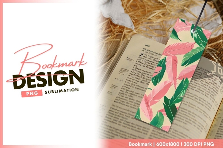 Pink and Green Feather Leaf Pattern on bookmark png