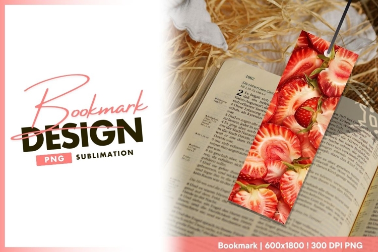 Close-up of sliced strawberries with green bookmark png