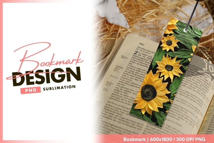 Textured Sunflower Illustration with Green bookmark png