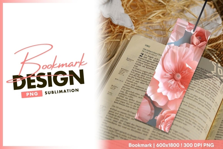 Large Paper Flowers in Peach and Pink with bookmark png