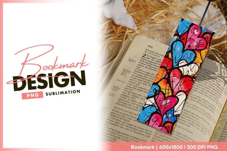 Colorful Graffiti Hearts Pattern with bookmark png design