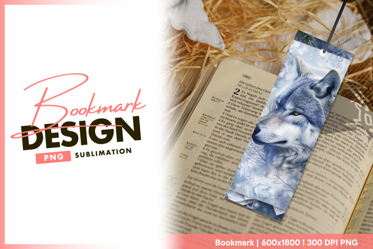 Wolf portrait winter scene bookmark png