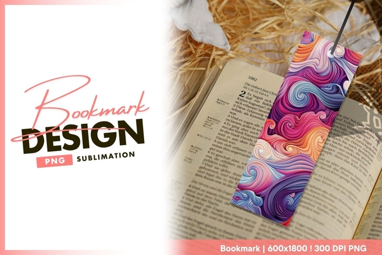 Abstract colorful swirling waves bookmark png
