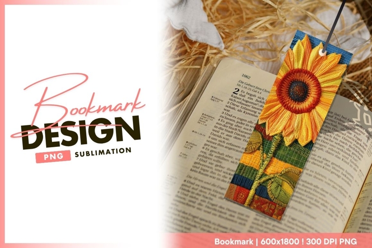 Embroidered Sunflower with Yellow Orange bookmark png design