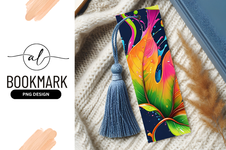 Colorful abstract leaves with paint splashes on dark blue