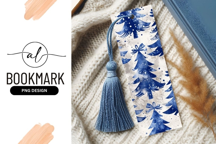 Blue Christmas Trees with Bows and Snowflakes on a Textured