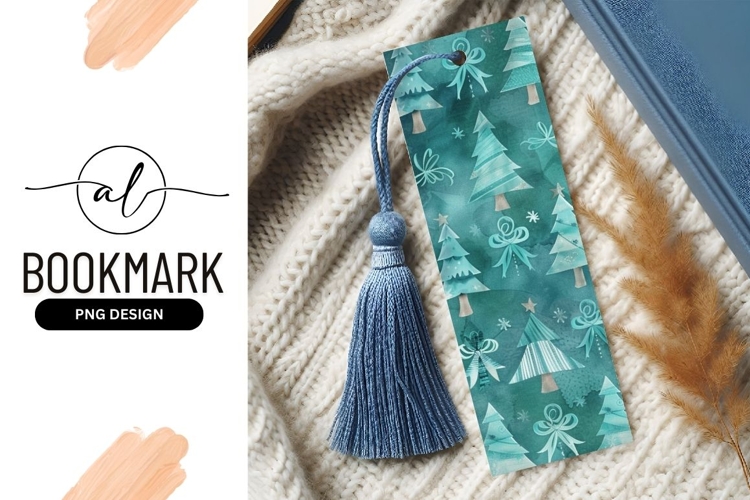 Teal Christmas Trees and Bows Watercolor Illustration