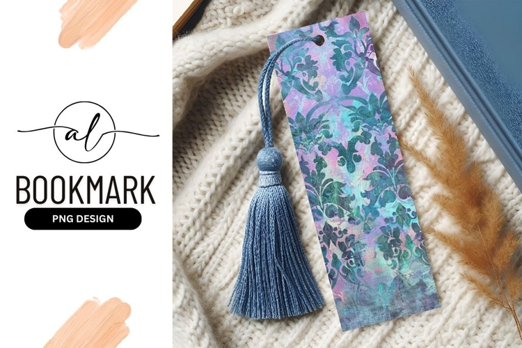 Teal and Purple Damask Patterned Background with Watercolor