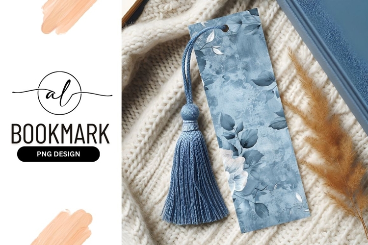 Blue floral illustration with leaves and flowers on textured