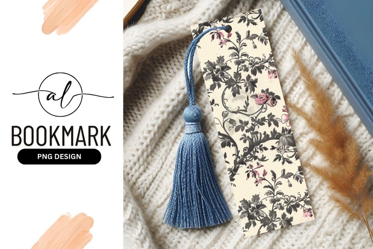 Floral Pattern in Black and Pink on Cream Background