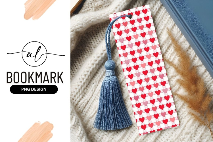 Red and Pink Hearts Pattern on White Gingham Background