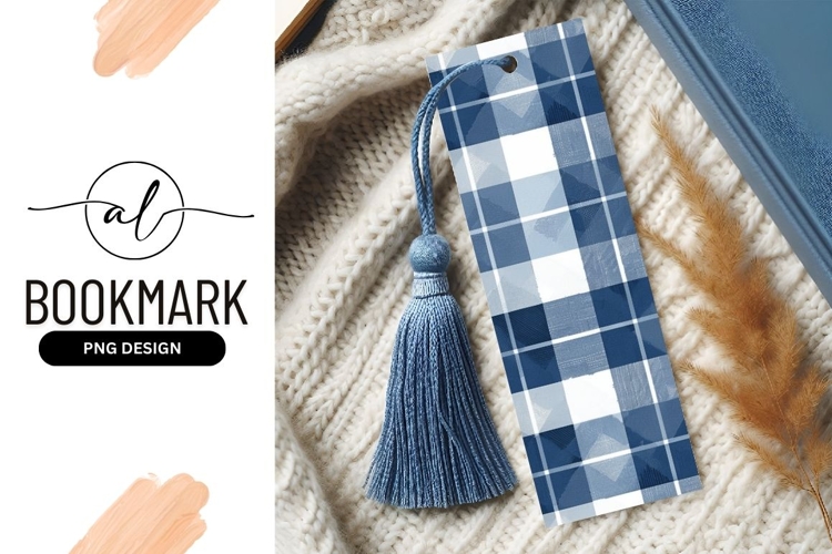 Blue and White Gingham Pattern Bookmark PNG
